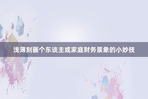 浅薄刻画个东谈主或家庭财务景象的小妙技